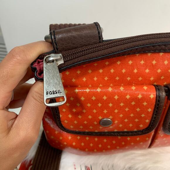 Fossil Waxed Canvas And Leather Orange Key-per Crossbody - Picture 6 of 13